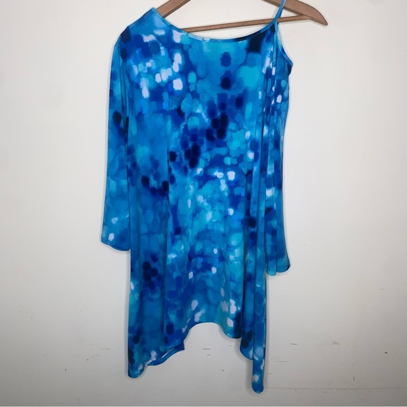 SOLD✨Clara SunWoo Top Women's 1X Blue Print Tunic Asymmetric 3/4 Sleeves Flowy - Picture 4 of 4